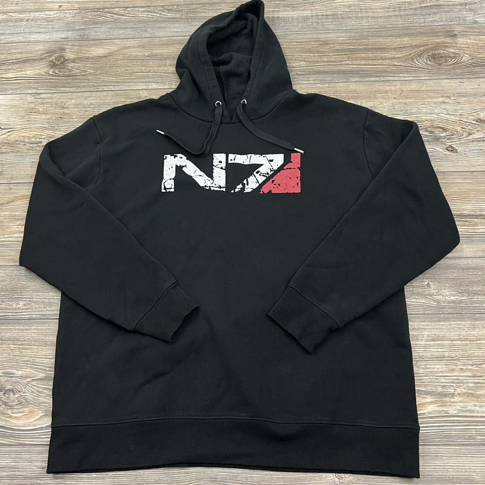 N7 Black Hoodie Men's 2XL Cotton Blend Pullover Graphic‎ Print On Front